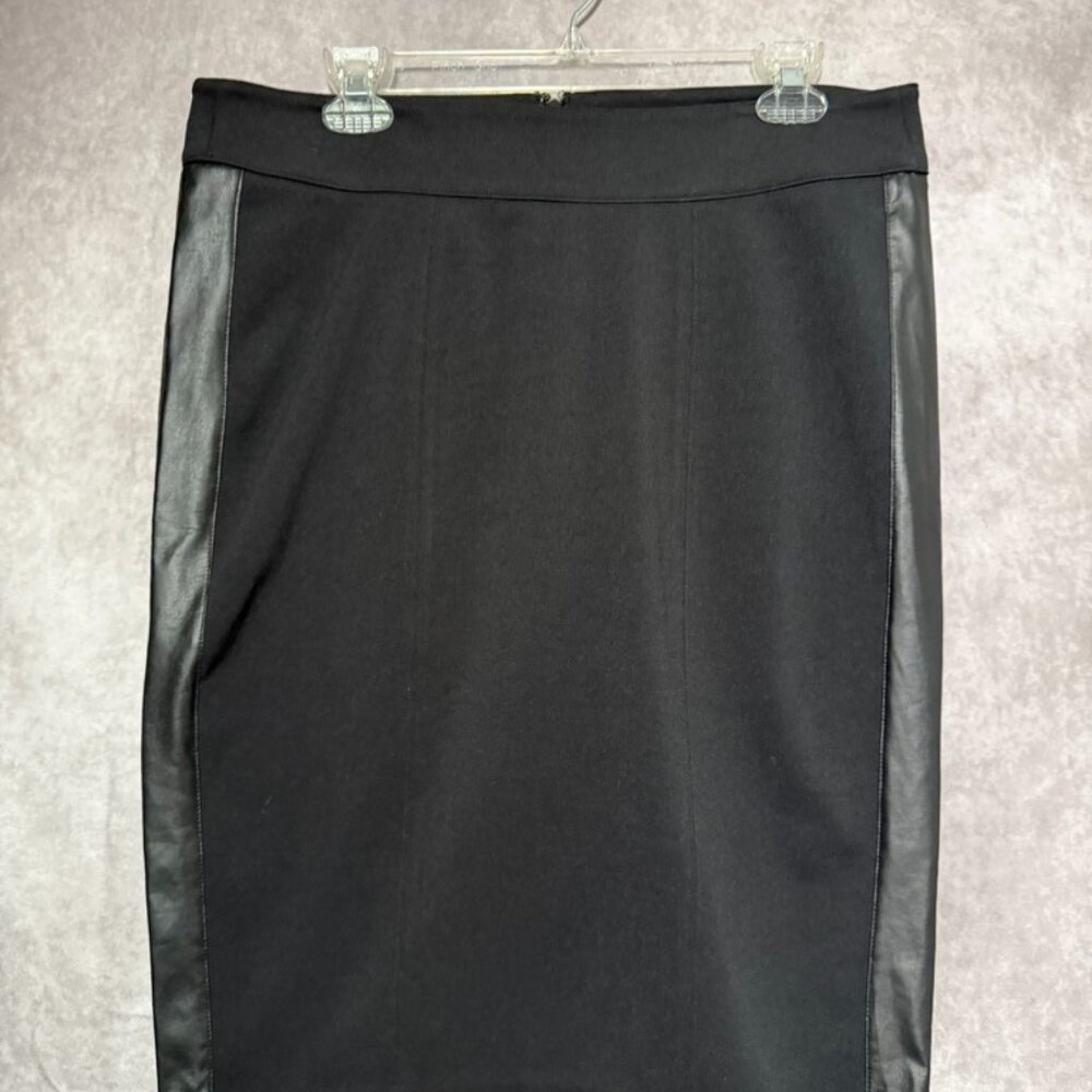 Bisou Bisou By Michele Bohbot Skirt Black With Leather Detail Size 12 Zipper